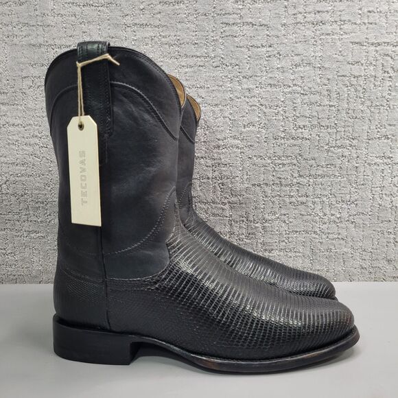 Tecovas The Earl Mens Size US 12.5D Obsidian Lizard Leather Pull-On Roper Boots main image 5